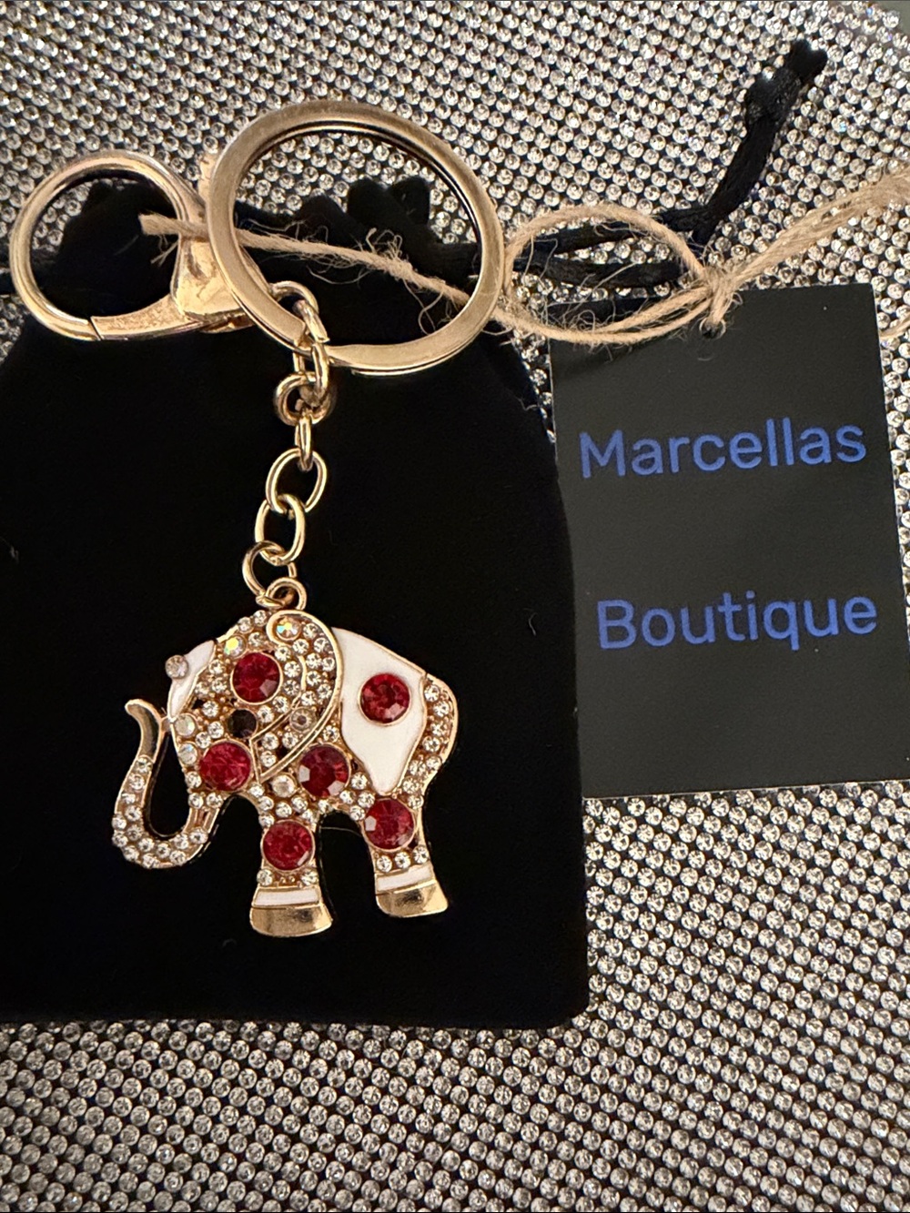 Gold Elephant Key & Card Holder Charm in Red and White